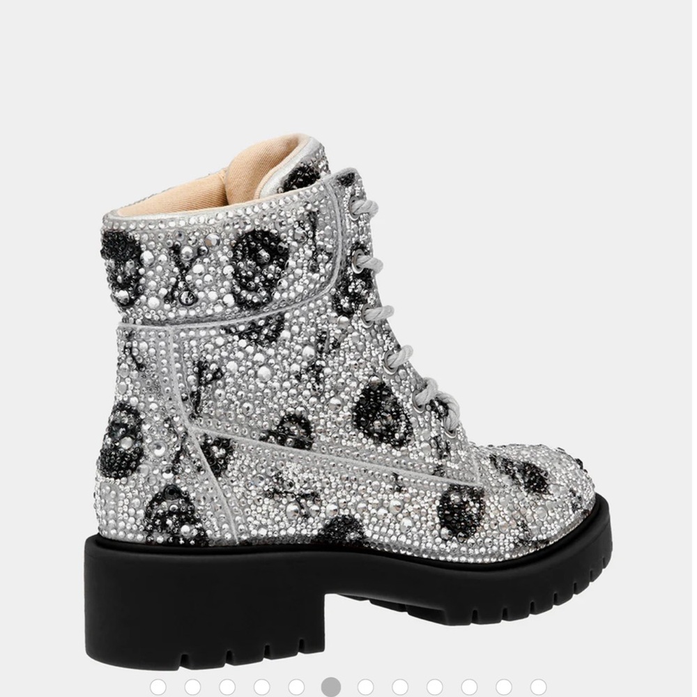 Betsey Johnson Sparkling Silver and Black Ankle Boots Halloween - Picture 2 of 8